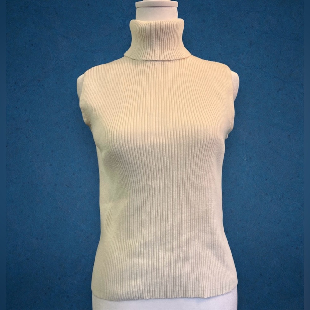 Casual Corner Sz M Beige Turtleneck Ribbed Tank Top
